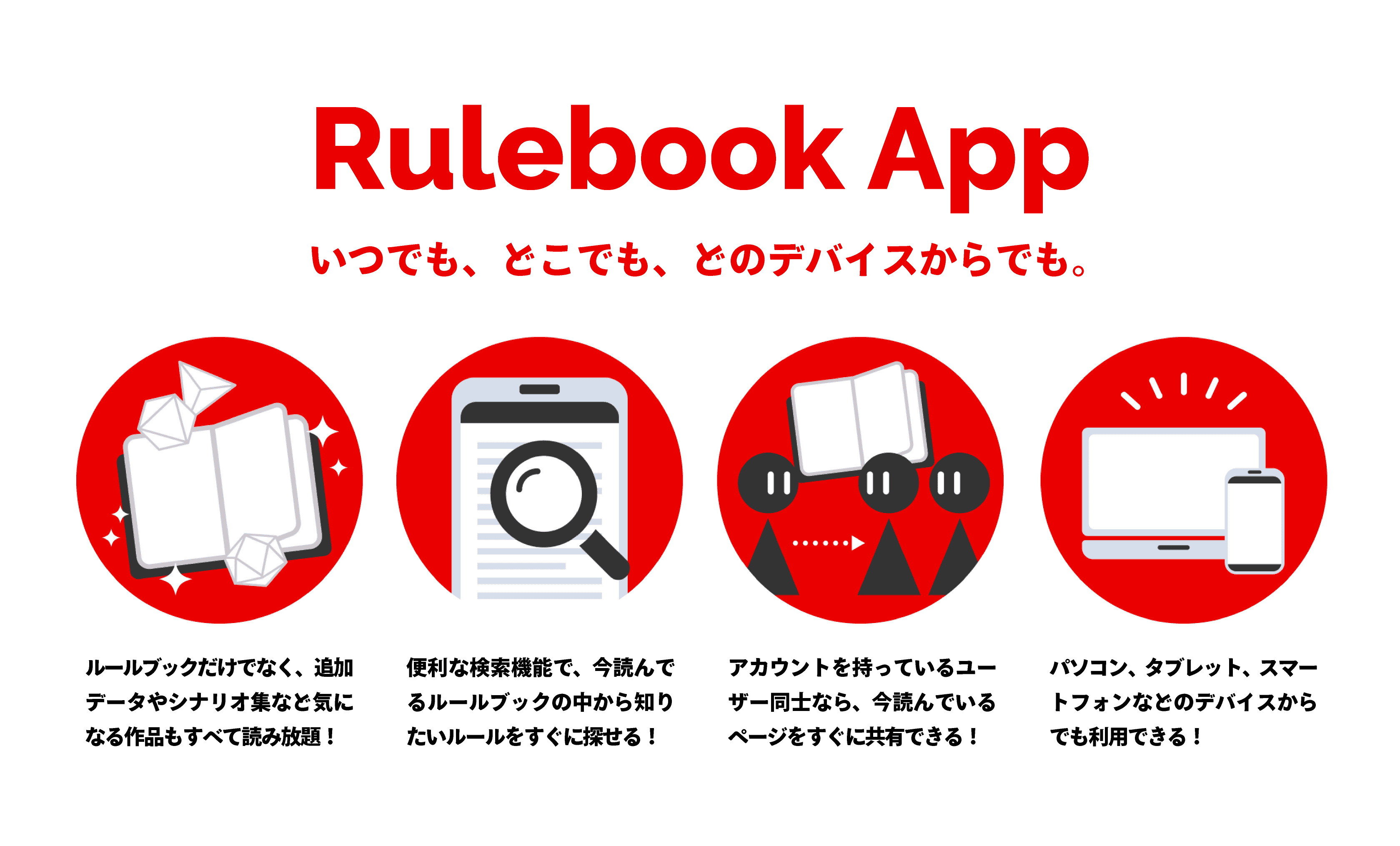 Rulebook App - Daftar tujuh judul TRPG yang tersedia saat peluncuran
